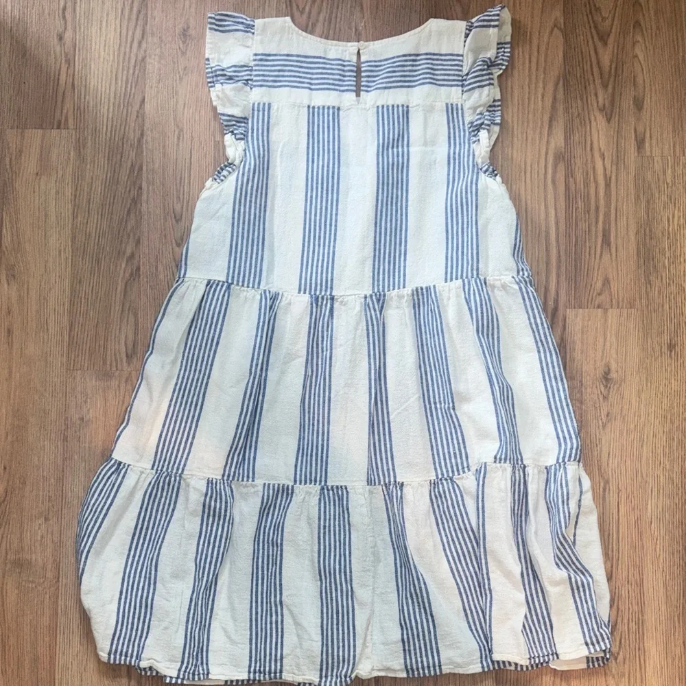 J. Crew Cream and Blue Striped Midi Dress